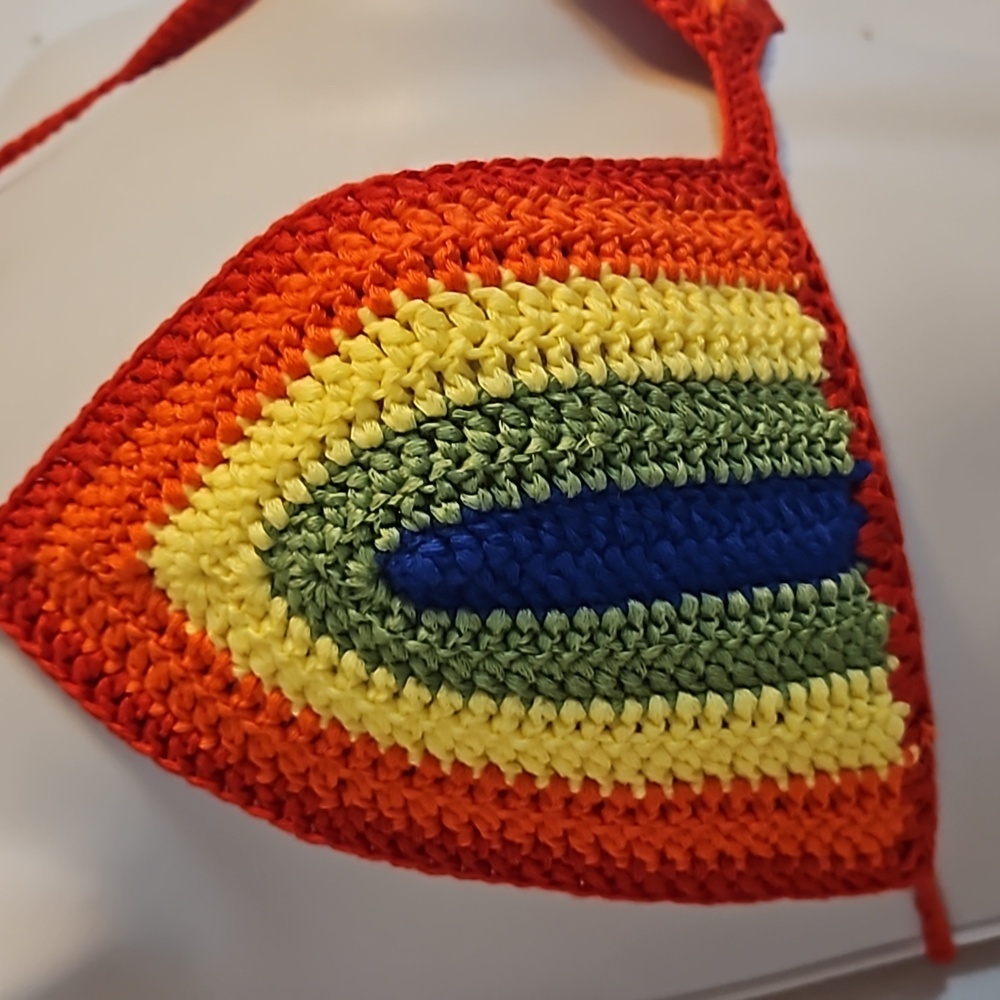 Handmade Crochet Crop-Top Rainbow Colors Deep V Swimming Cover-up top Colorful - Picture 17 of 17